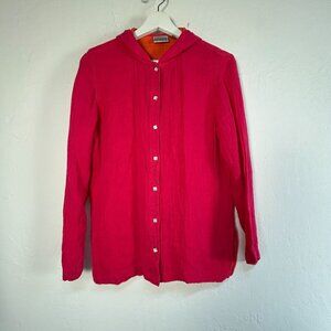 Chico's Womens Pink Orange Linen Cotton Hooded Button-Up Jacket Size 0 Casual